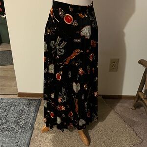 Elegant Black Patterned Midi Skirt velvet pleated elastic waistband